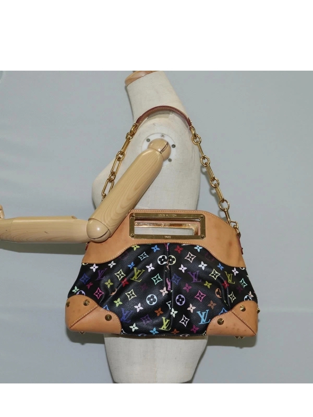 Louis Vuitton Multicolor Monogram Black Canvas and Tan Leather Shoulder Bag - Picture 13 of 13